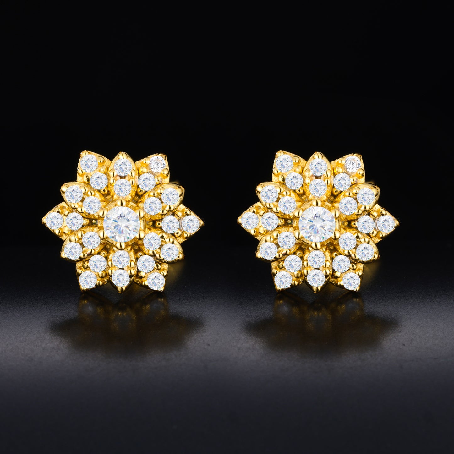 925 Silver Moissanite Double Layer Flower Cluster Stud Earrings TQE0598