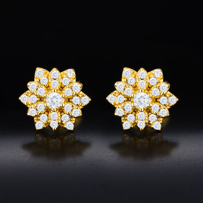 925 Silver Moissanite Double Layer Flower Cluster Stud Earrings TQE0598