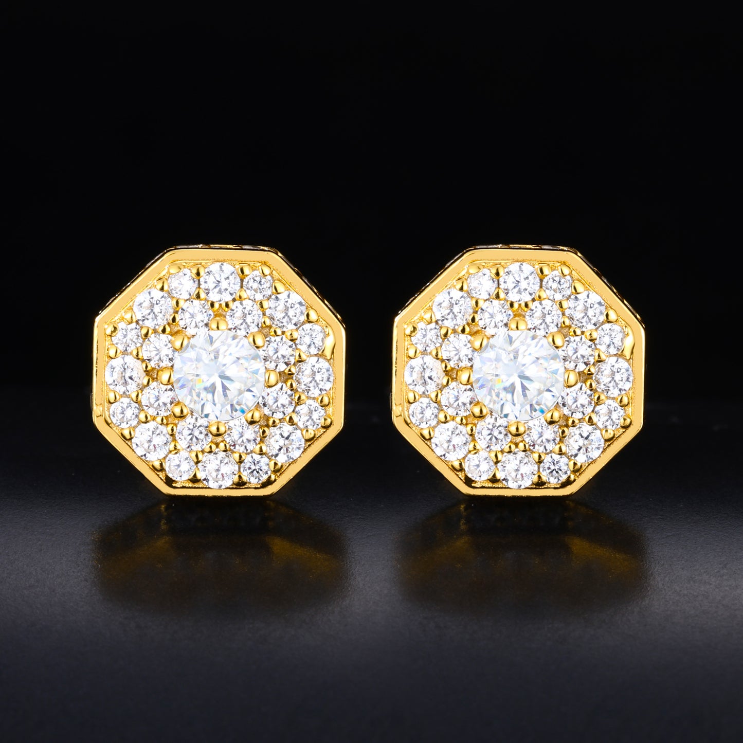 925 Silver Moissanite Octagon Halo Cluster Stud Earrings TQE0614