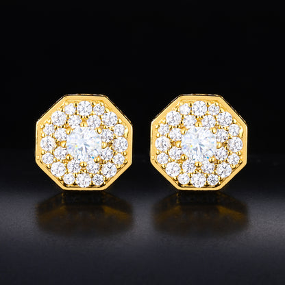 925 Silver Moissanite Octagon Halo Cluster Stud Earrings TQE0614