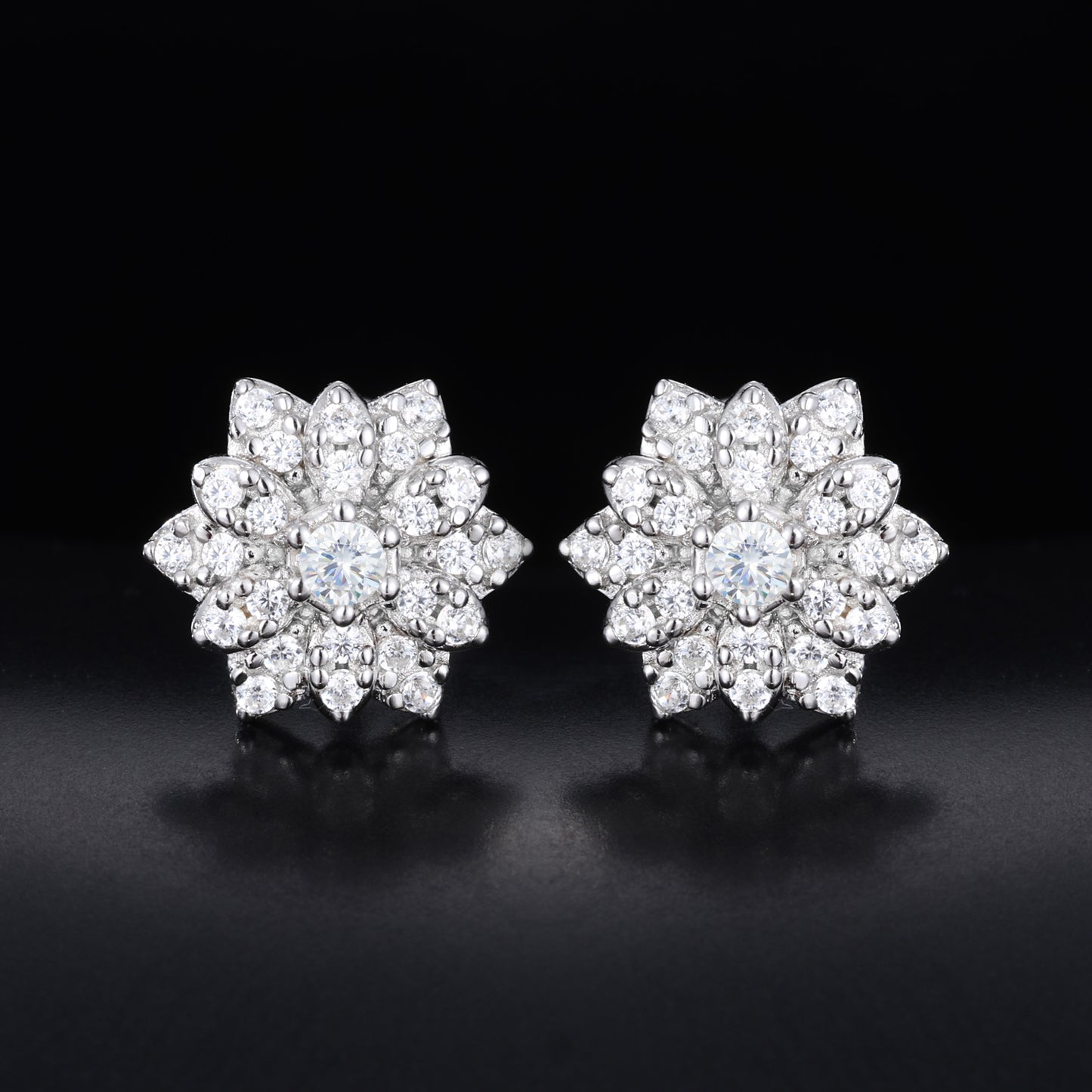 925 Silver Moissanite Double Layer Flower Cluster Stud Earrings TQE0598
