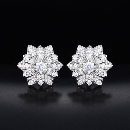 925 Silver Moissanite Double Layer Flower Cluster Stud Earrings TQE0598