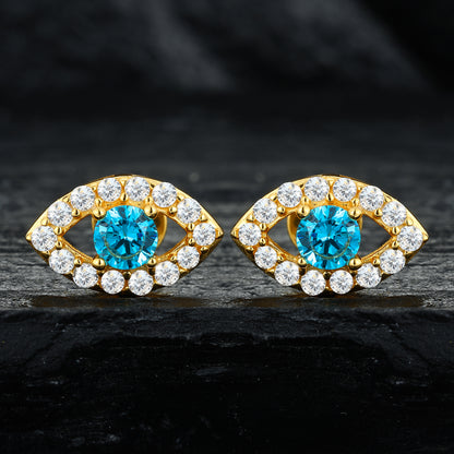 925 Silver Moissanite Blue Eye Halo Stud Earrings TQE0580