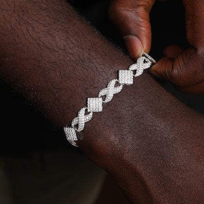 925 Silver Moissanite Iced Out Knot Link Bracelet for Men TQB0189