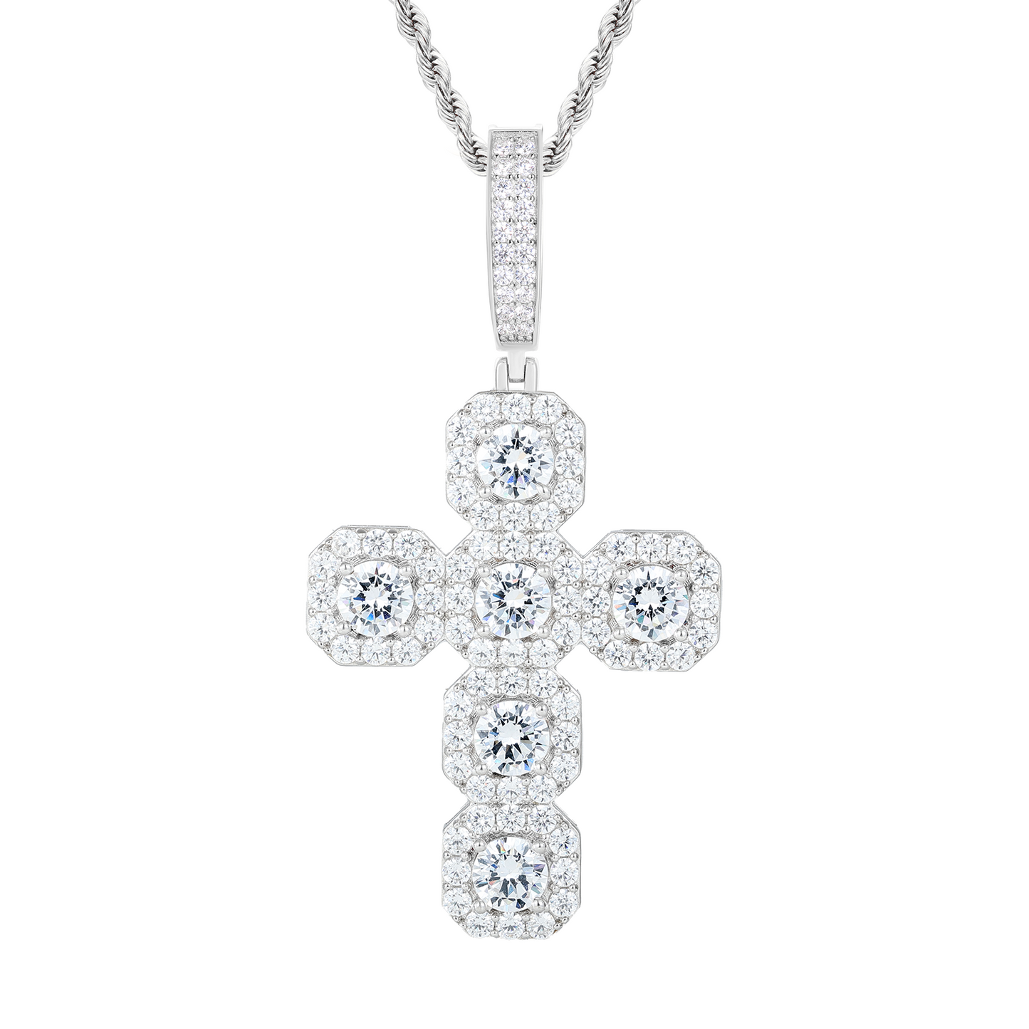 925 Silver Moissanite Octagon Cross Pendant TQP0634