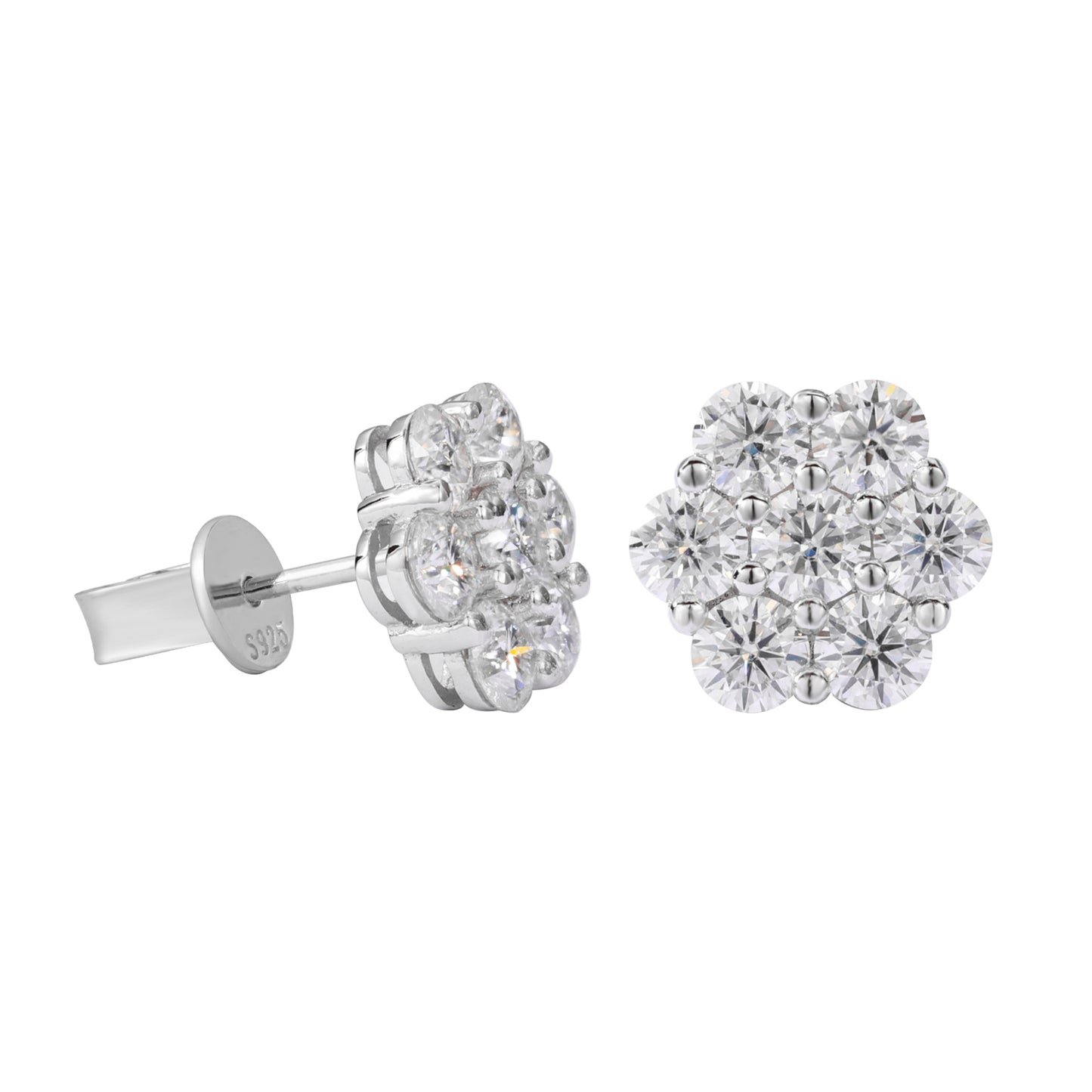 925 Silver Moissanite Seven Stone Floral Cluster Stud Earrings TQE0266