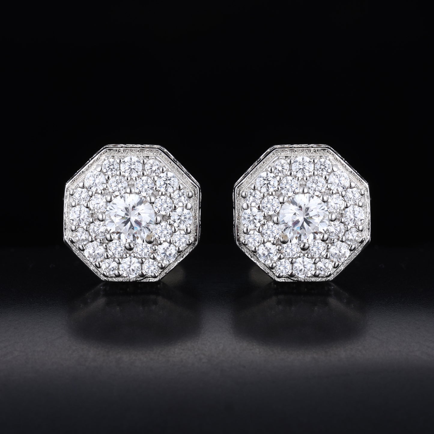 925 Silver Moissanite Octagon Halo Cluster Stud Earrings TQE0614
