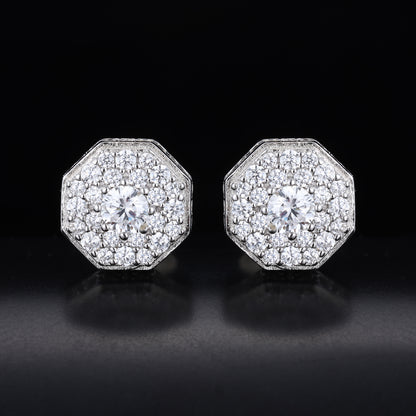 925 Silver Moissanite Octagon Halo Cluster Stud Earrings TQE0614