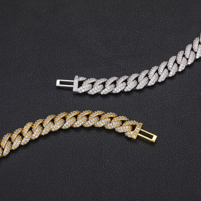 925 Silver Moissanite 10mm Iced Out Cuban Link Bracelet for Men TQB0030