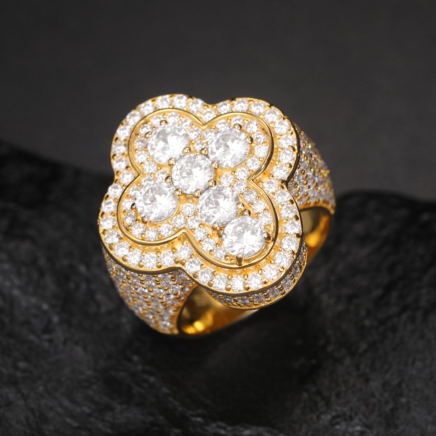 925 Silver Moissanite White Clover Halo Ring TQR0308