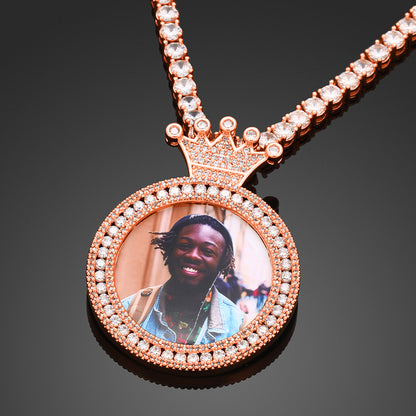 Custom Crown Photo Pendant Iced Round Picture Jewelry CZP0492