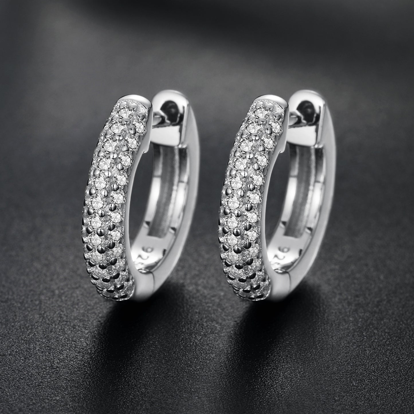 925 Silver Moissanite Double Row Pave Huggie Hoop Earrings TQE0038