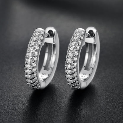 925 Silver Moissanite Double Row Pave Huggie Hoop Earrings TQE0038