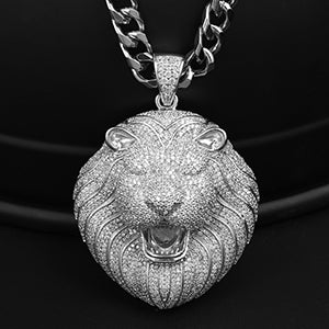 Iced Lion Head Pendant Hip Hop Animal Jewelry CZP0339