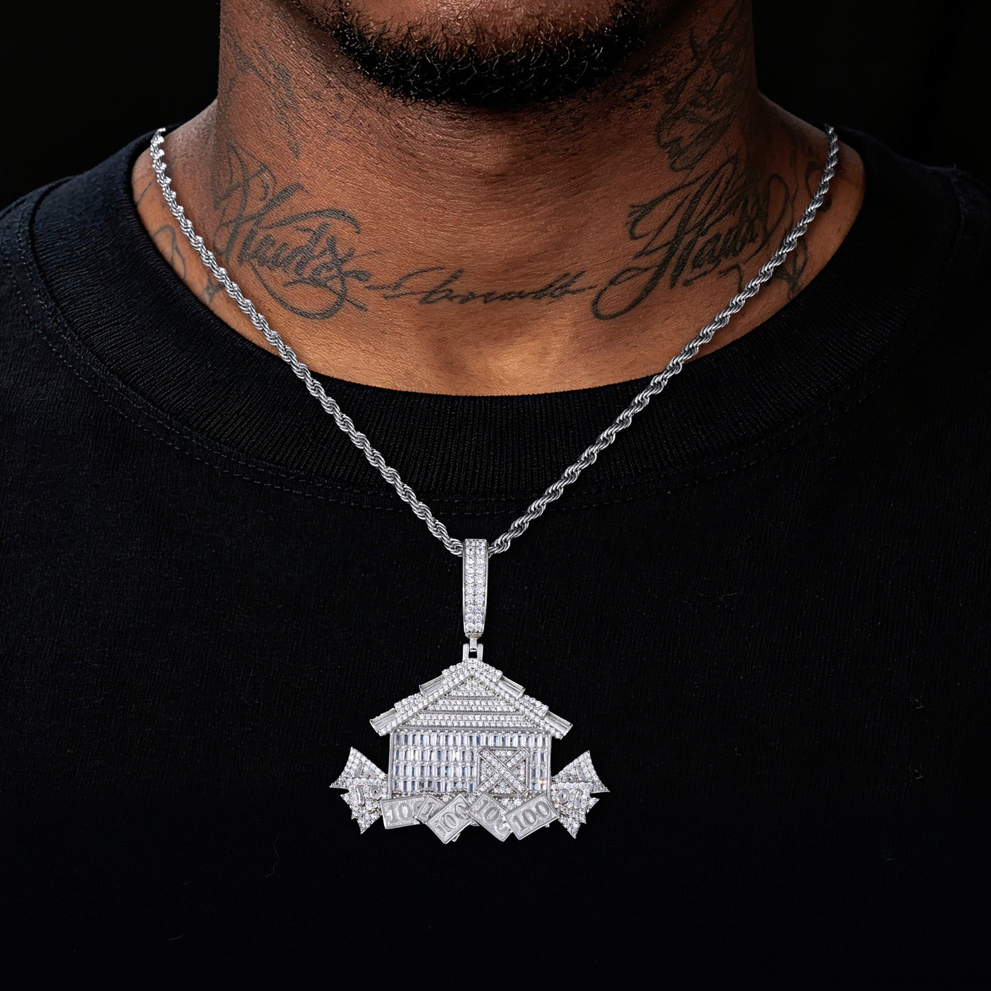 925 Silver Moissanite Mansion Money Pendant for Men TQP0914