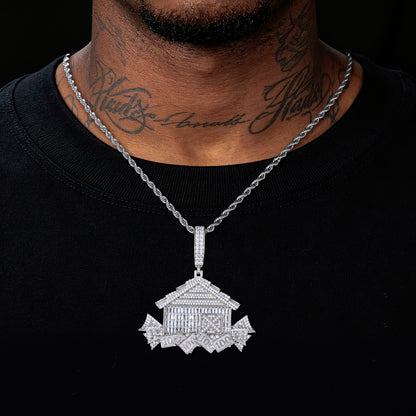 925 Silver Moissanite Mansion Money Pendant for Men TQP0914