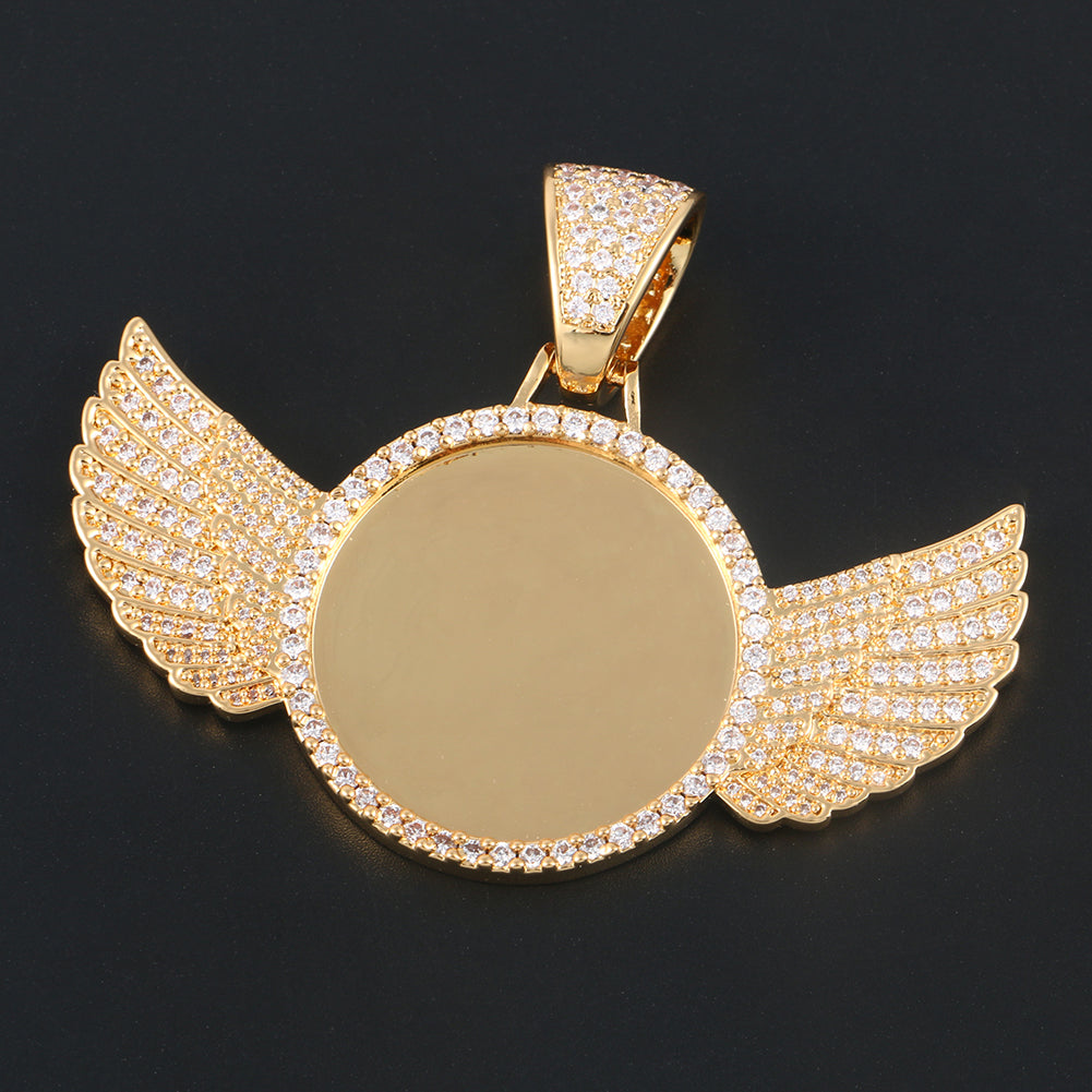 Custom Photo Wing Pendant Iced Picture Frame Jewelry CZP0172