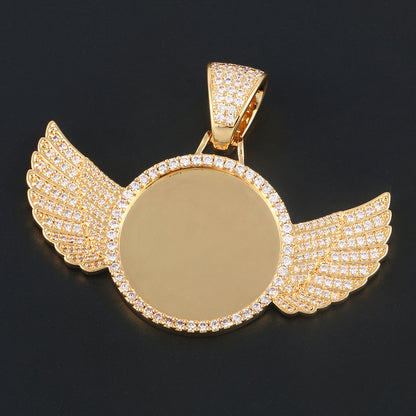 Custom Photo Wing Pendant Iced Picture Frame Jewelry CZP0172