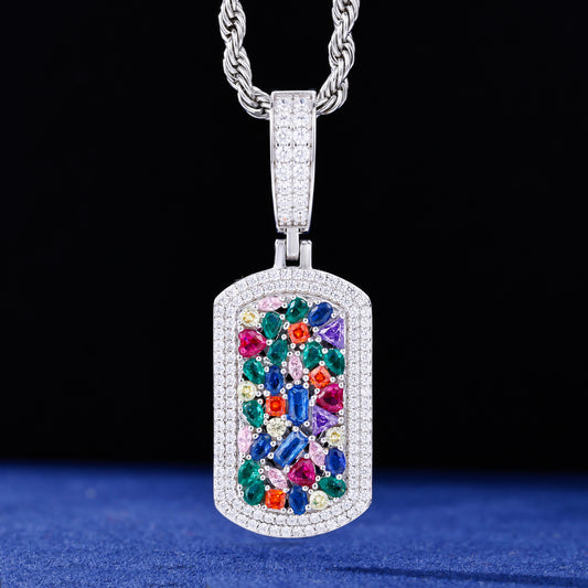 925 Silver Moissanite Multicolor Gem Plaque Pendant TQP0797