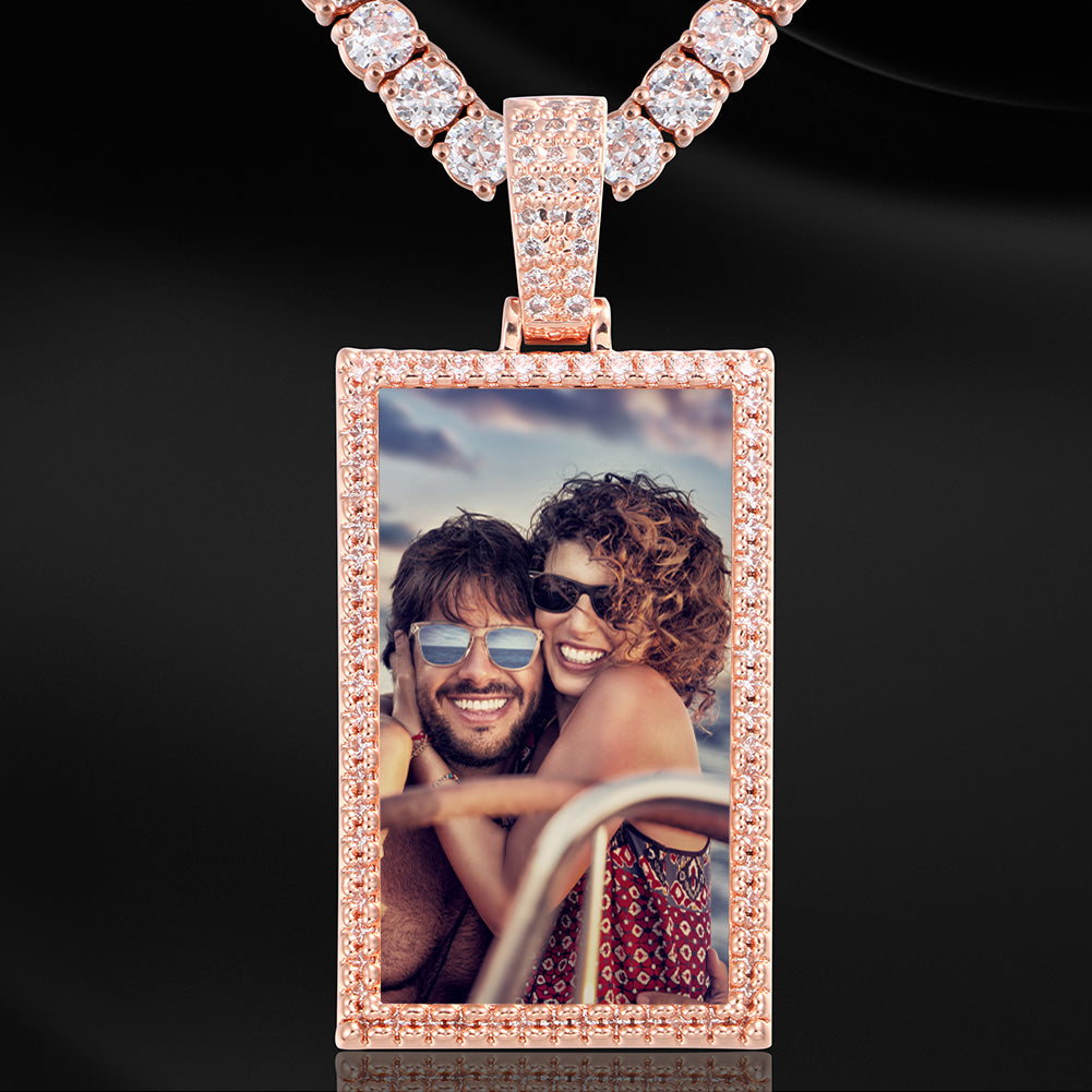 Custom Photo Rectangle Pendant Iced Memory Picture Jewelry CZP0255