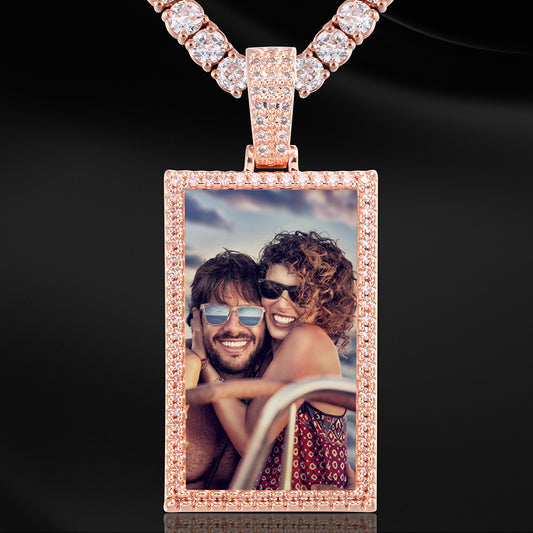 Custom Photo Rectangle Pendant Iced Memory Picture Jewelry CZP0255