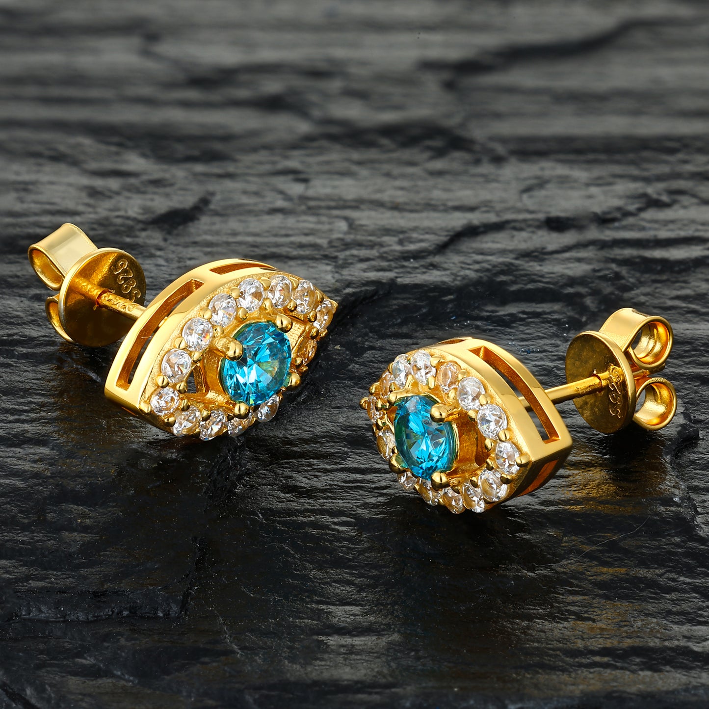 925 Silver Moissanite Blue Eye Halo Stud Earrings TQE0580