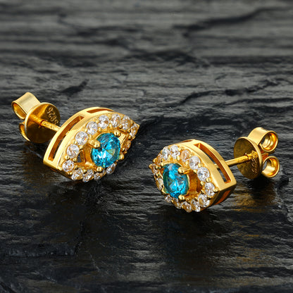 925 Silver Moissanite Blue Eye Halo Stud Earrings TQE0580