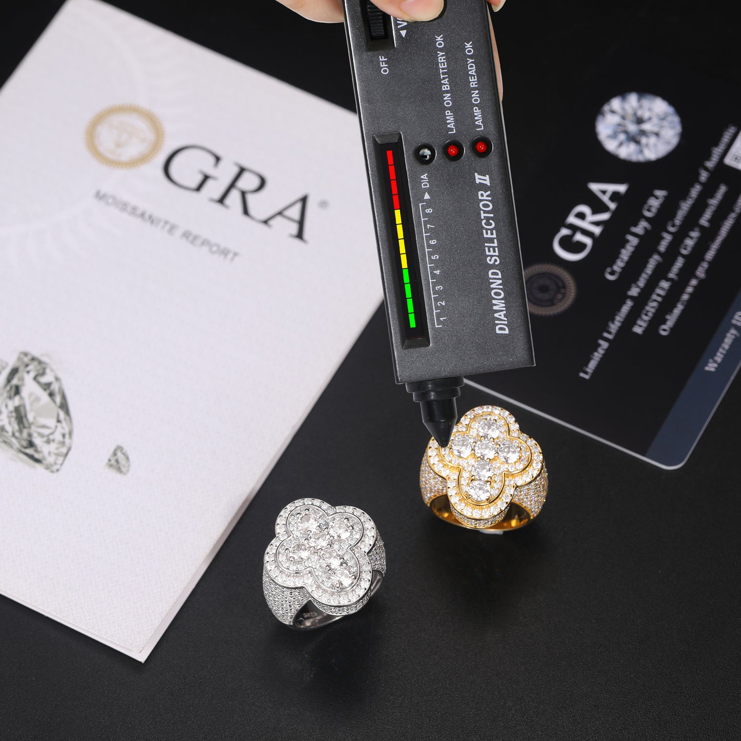 925 Silver Moissanite White Clover Halo Ring TQR0308
