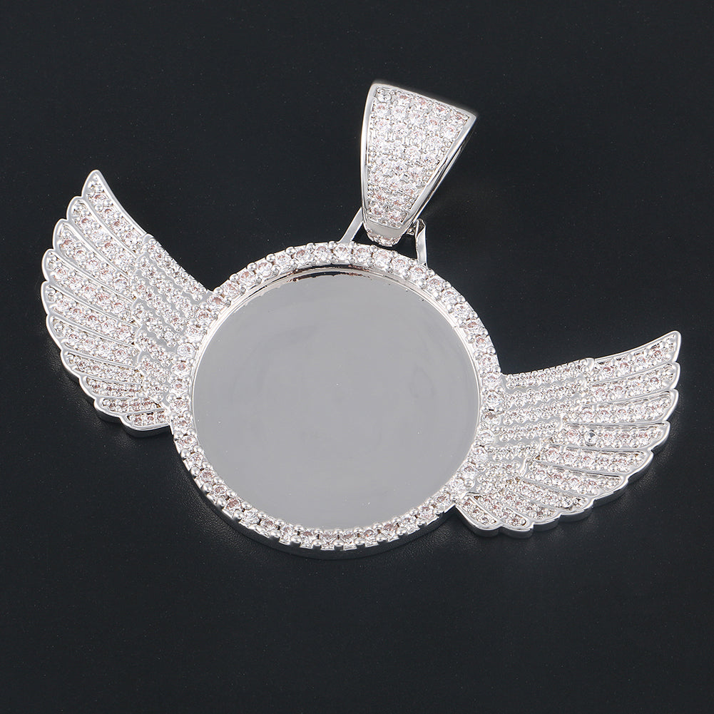 Custom Photo Wing Pendant Iced Picture Frame Jewelry CZP0172
