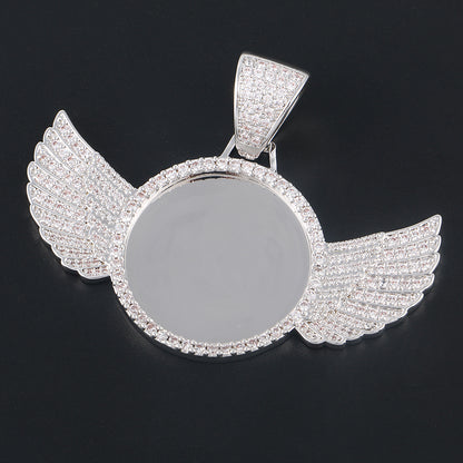 Custom Photo Wing Pendant Iced Picture Frame Jewelry CZP0172