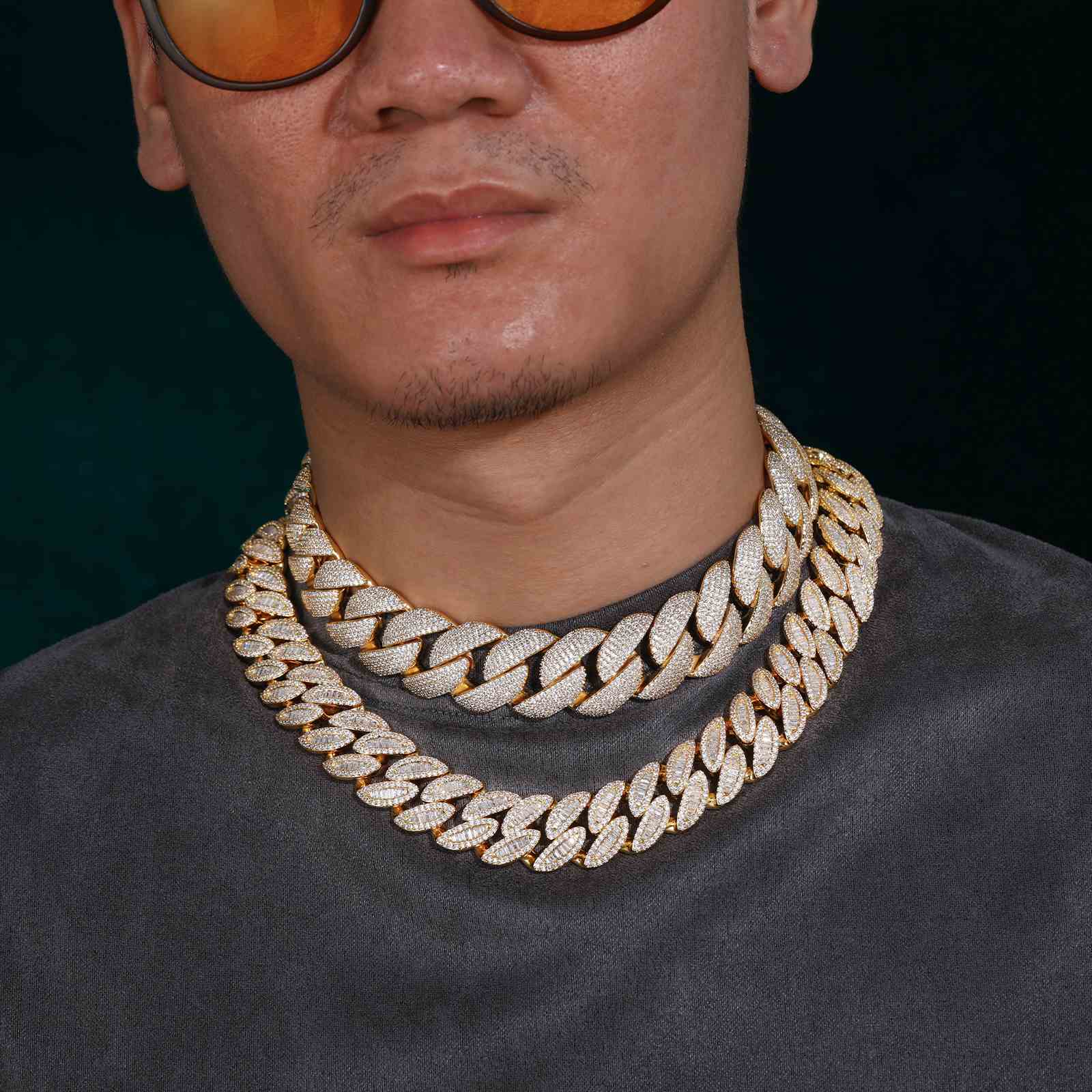 20mm Baguette leaf Cuban Link Chain