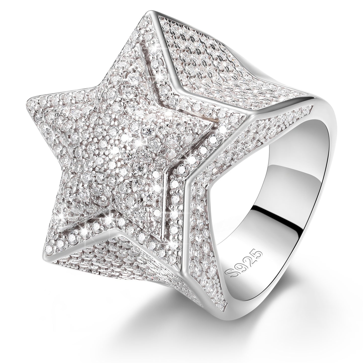 925 Silver Moissanite Pave Star Statement Ring TQR0046