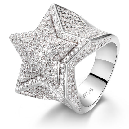 925 Silver Moissanite Pave Star Statement Ring TQR0046