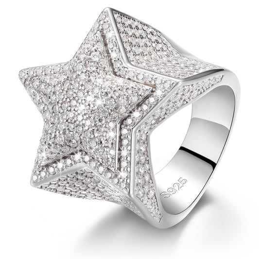 925 Silver Moissanite Pave Star Statement Ring TQR0046