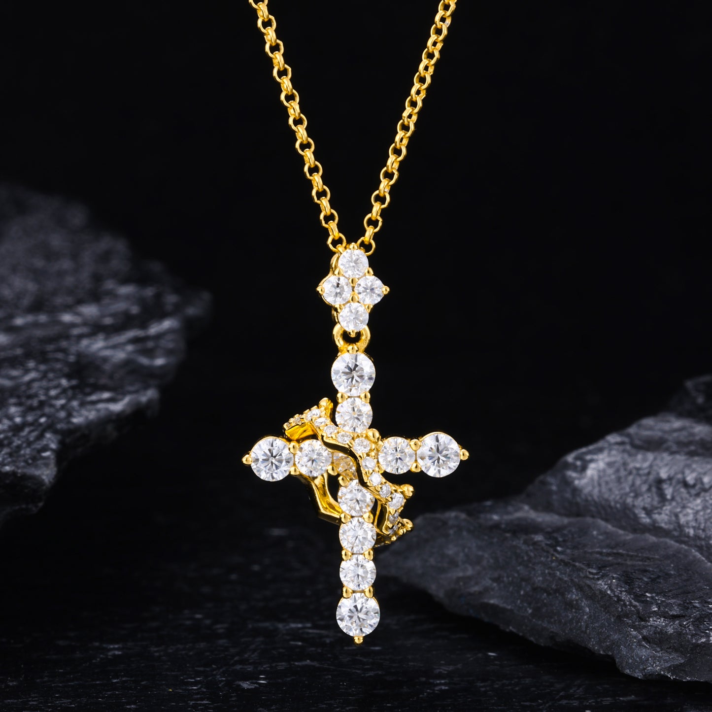 925 Silver Moissanite Ornate Cross Pendant TQP0727
