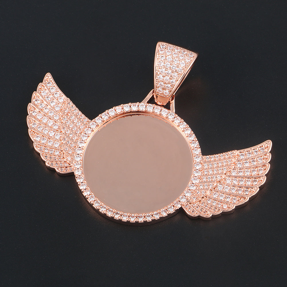 Custom Photo Wing Pendant Iced Picture Frame Jewelry CZP0172