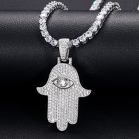 925 Silver Moissanite Iced Out Hamsa Hand Pendant TQP0191
