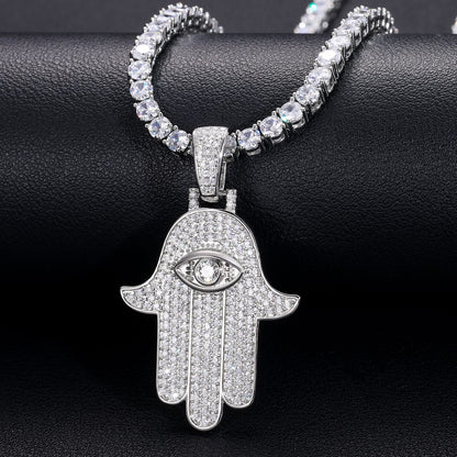 925 Silver Moissanite Iced Out Hamsa Hand Pendant TQP0191