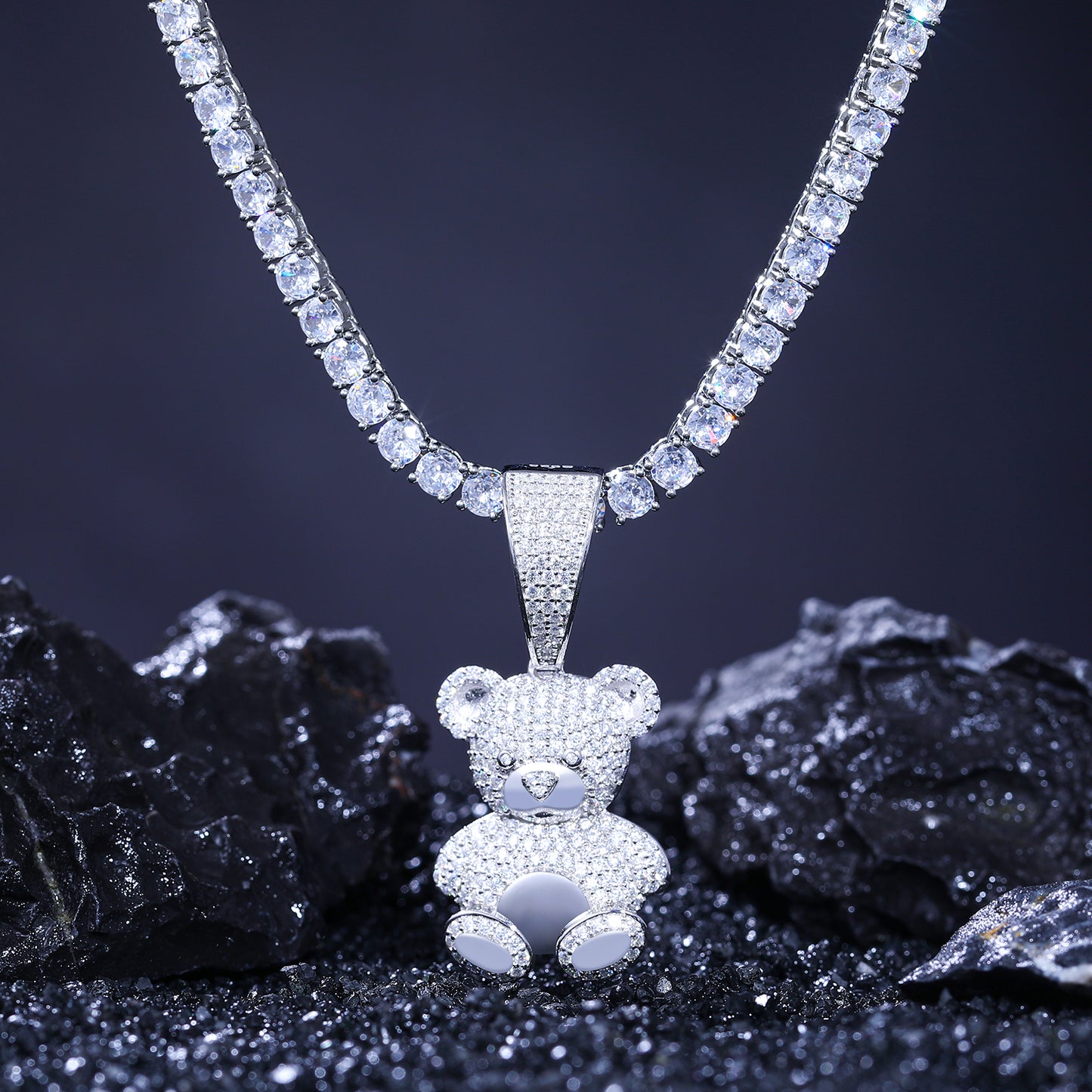 925 Silver Moissanite Crown Bear Pendant TQP0294
