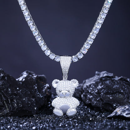 925 Silver Moissanite Crown Bear Pendant TQP0294