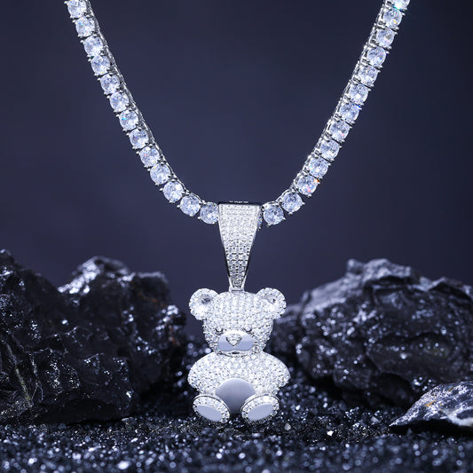925 Silver Moissanite Crown Bear Pendant TQP0294