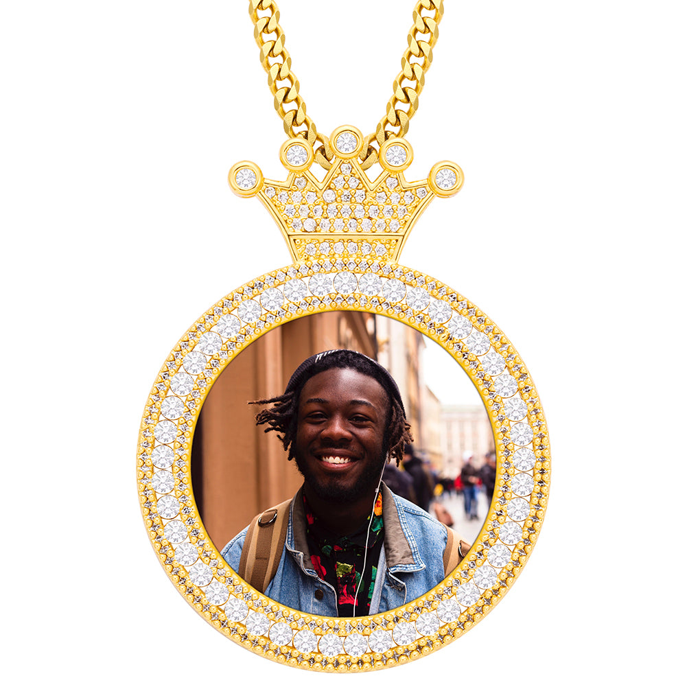 Custom Crown Photo Pendant Iced Round Picture Jewelry CZP0492