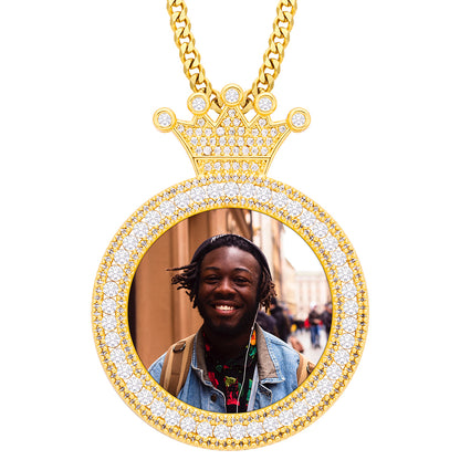 Custom Crown Photo Pendant Iced Round Picture Jewelry CZP0492