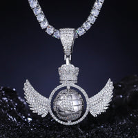 925 Silver Moissanite Crowned Globe Wing Pendant TQP0267