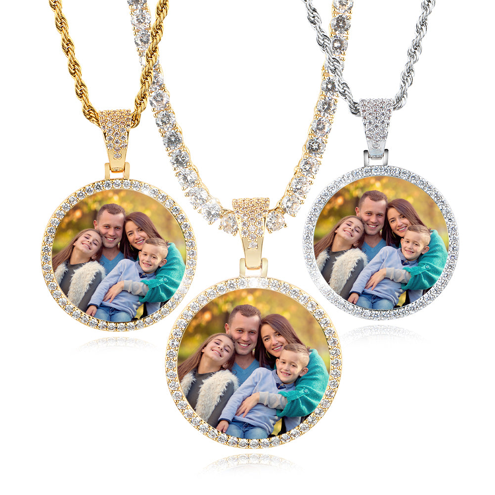 Custom Photo Oval Pendant Necklace Iced Picture Frame Jewelry CZP0171