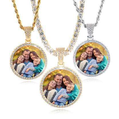 Custom Photo Oval Pendant Necklace Iced Picture Frame Jewelry CZP0171
