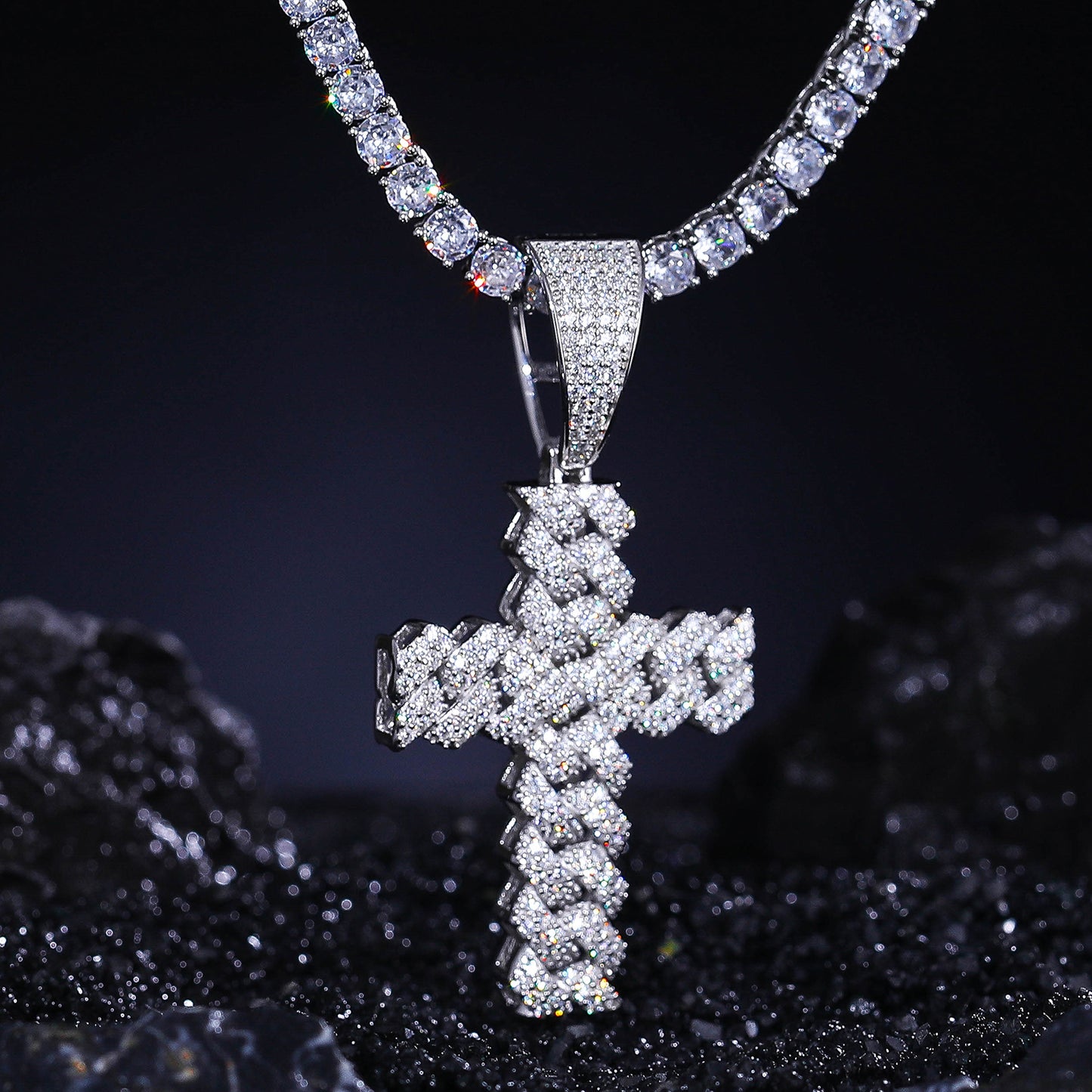 925 Silver Moissanite Cluster Cross Pendant TQP0259