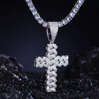 925 Silver Moissanite Cluster Cross Pendant TQP0259