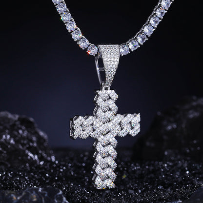 925 Silver Moissanite Cluster Cross Pendant TQP0259