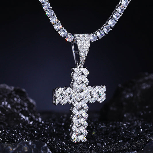 925 Silver Moissanite Cluster Cross Pendant TQP0259